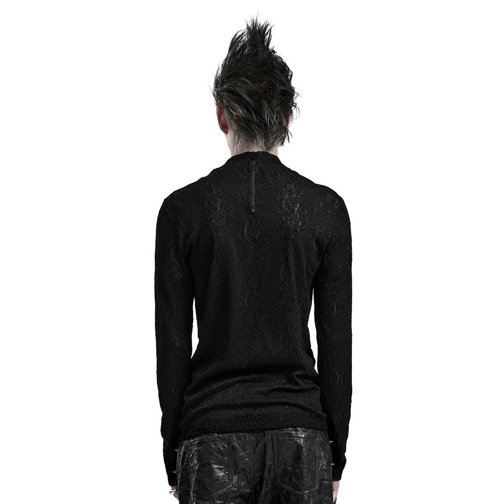 Back view of an edgy goth top featuring intricate 3D jacquard weave and a stylish zipper closure.