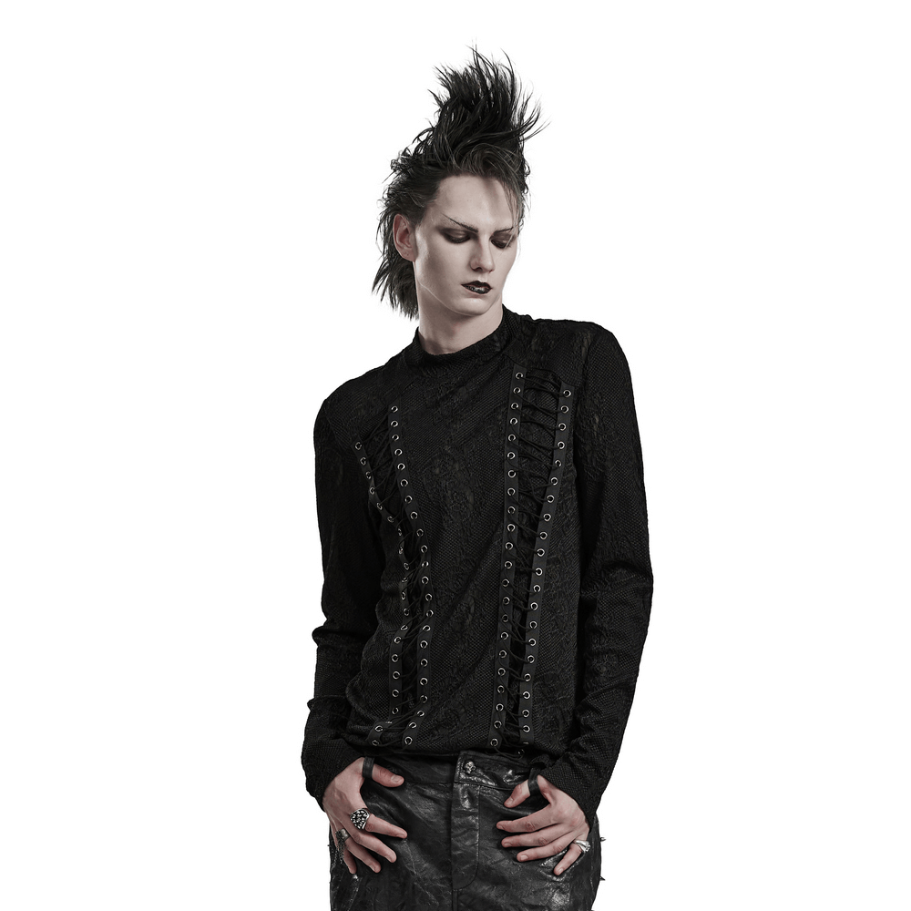 Edgy goth top with 3D jacquard weave and webbing, showcasing a unique gothic style and an intricate design.