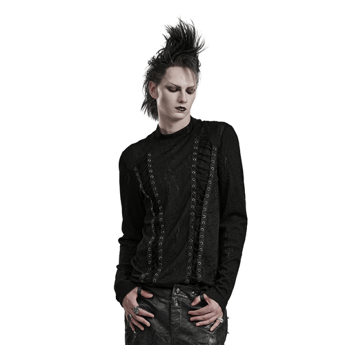Top gótico vanguardista con tejido jacquard 3D y cincha delantera