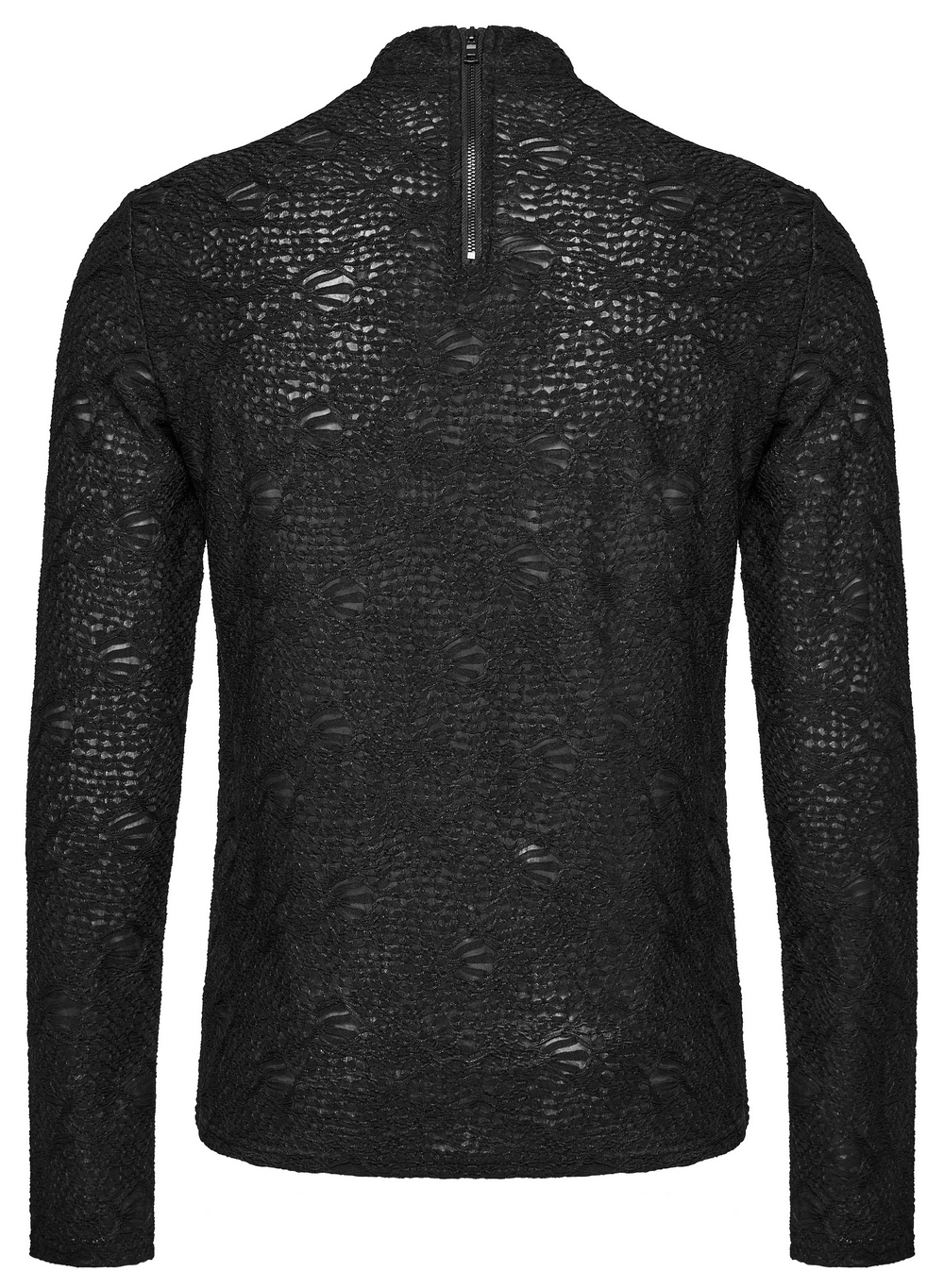 Stylish black gothic top featuring 3D jacquard weave and back zipper, perfect for an edgy fashion statement.