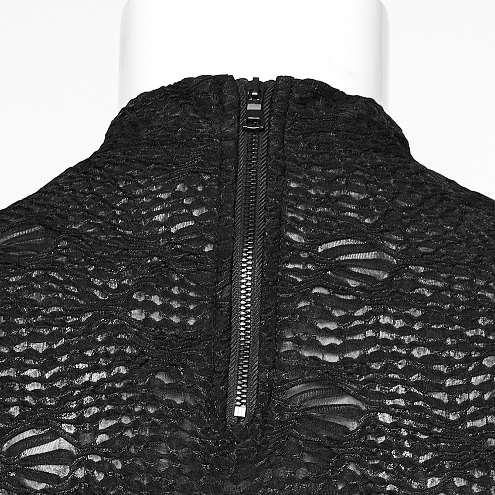 Edgy Goth Top with 3D Jacquard Weave And Front Webbing - HARD'N'HEAVY