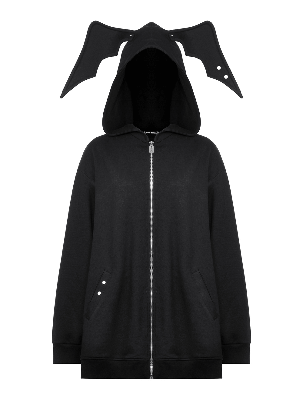 Edgy gothic batwing zip-up hoodie with oversized fit and bat ears for unique style. Perfect trendy outerwear for women.