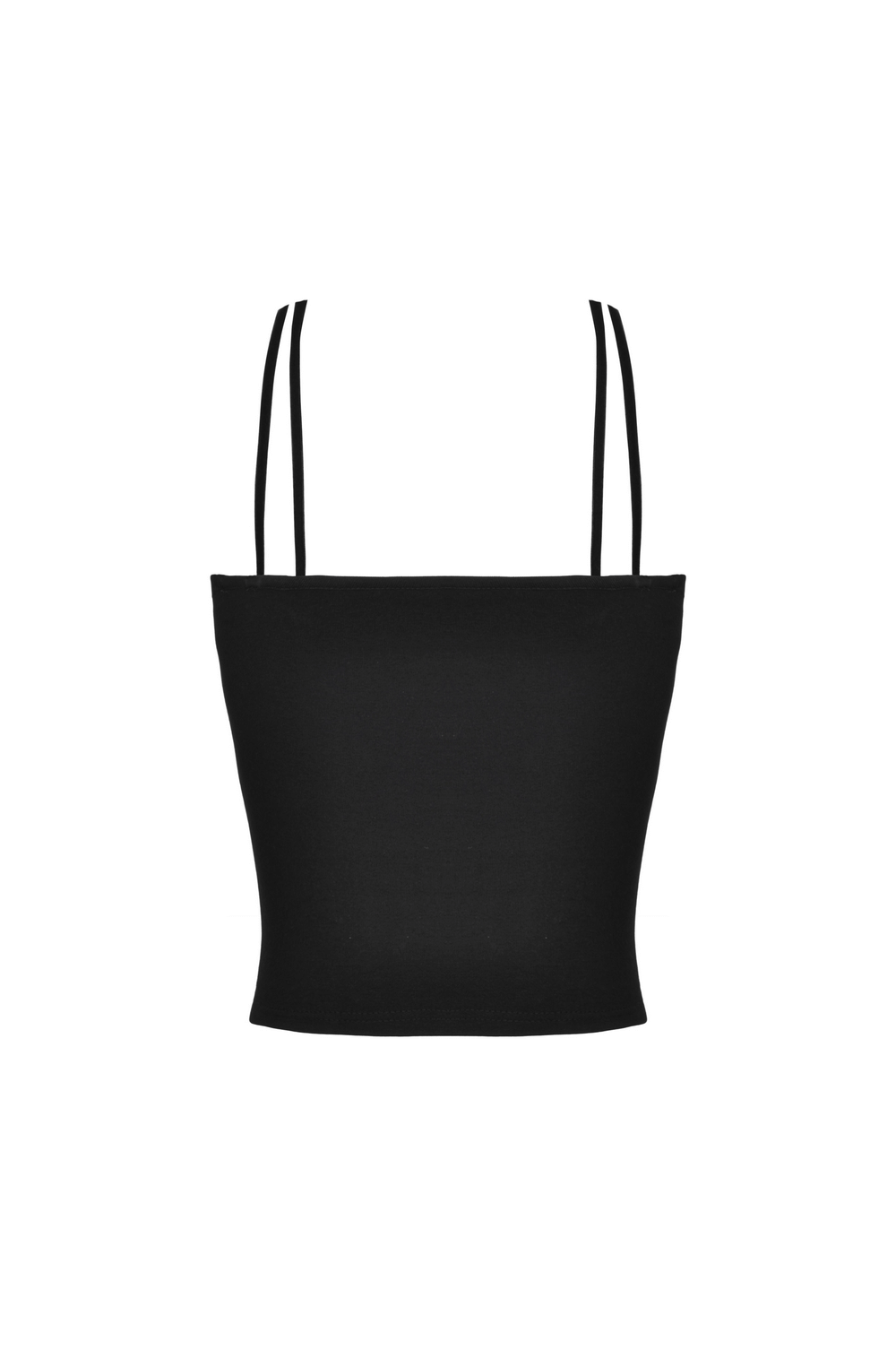 Back view of an edgy black crop top with two stylish straps, perfect for casual outings or night events.
