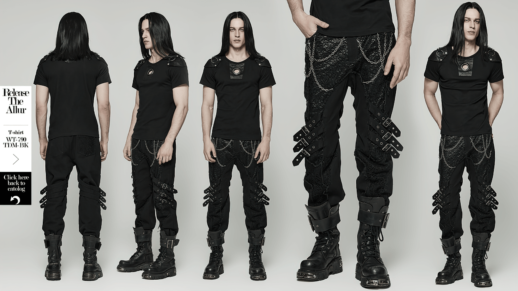 Edgy Gothic Black Trousers With Buckles And Chains Accent