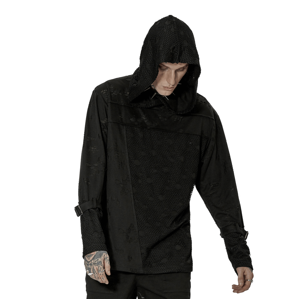 Edgy Gothic Daily Long Sleeves Hoodie with Gauze Detail - HARD'N'HEAVY