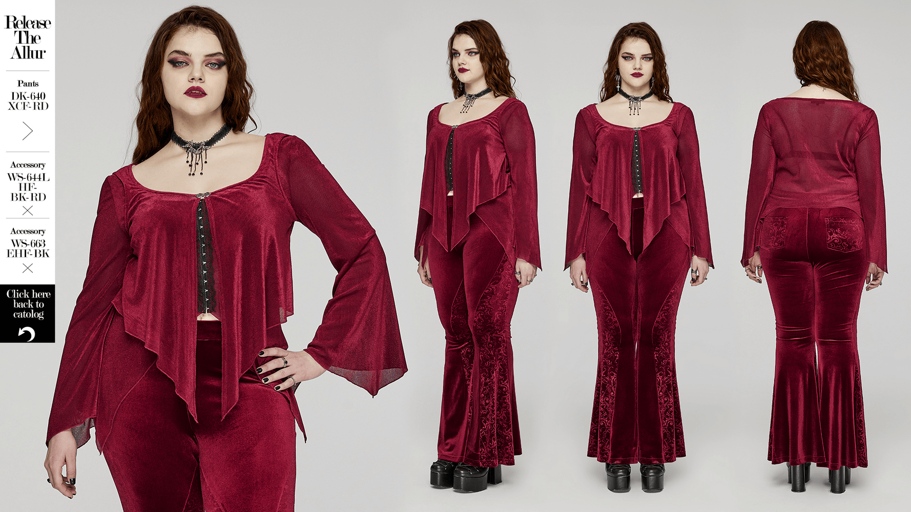 Edgy burgundy gothic mesh two-piece top with hooks, showcasing a stylish layered look, perfect for alternative fashion.