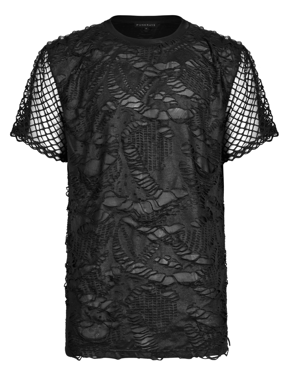 Edgy Gothic Mesh Layered Tee with textured design and loose fit, perfect for urban style enthusiasts.
