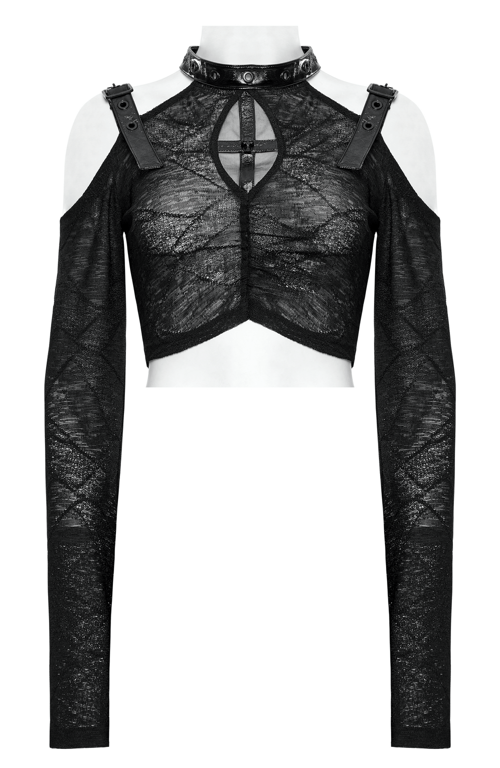 Edgy Gothic Skull Halter Top with Lace Sleeve Detailing