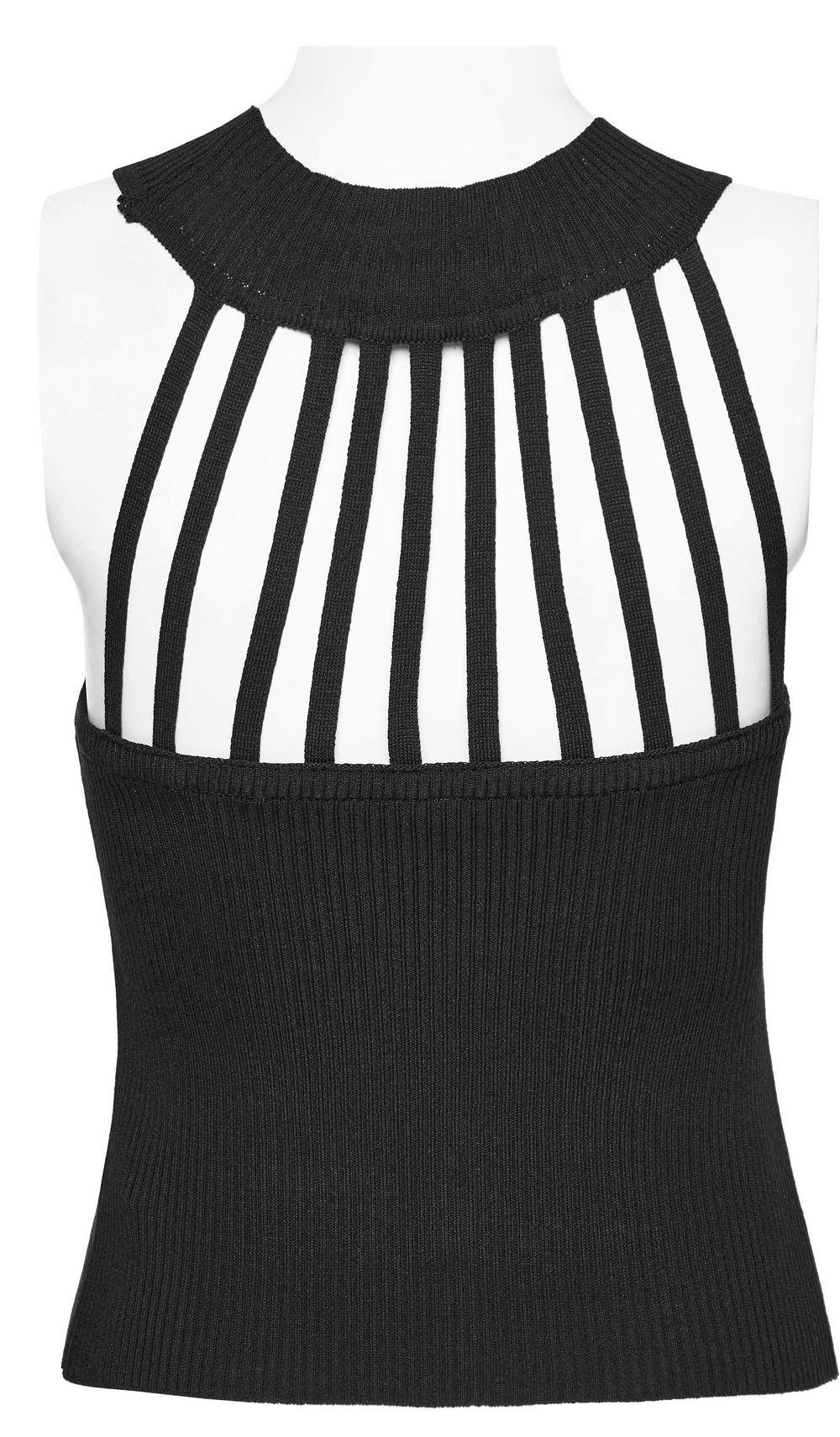 Edgy Halter Neck Knit Top with Woven Belt Detail