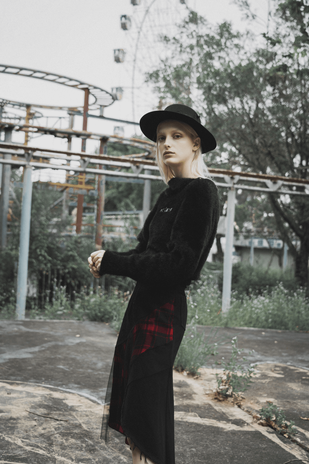 Edgy High Waist Plaid Skirt With Irregular Hem