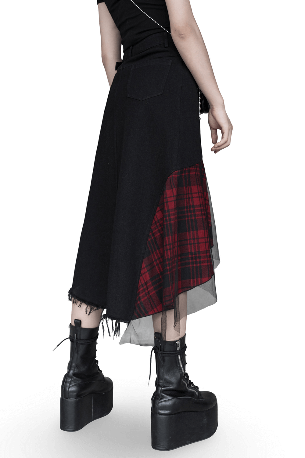 Edgy High-Waist Plaid Skirt With Irregular Hem