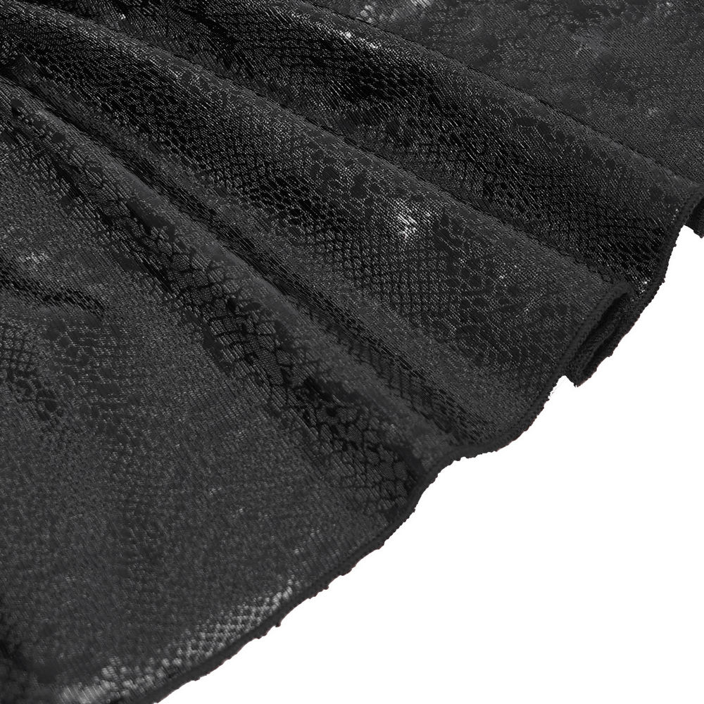 Close-up of black snake print fabric showcasing its edgy texture, perfect for a punk high-waisted mini skirt.