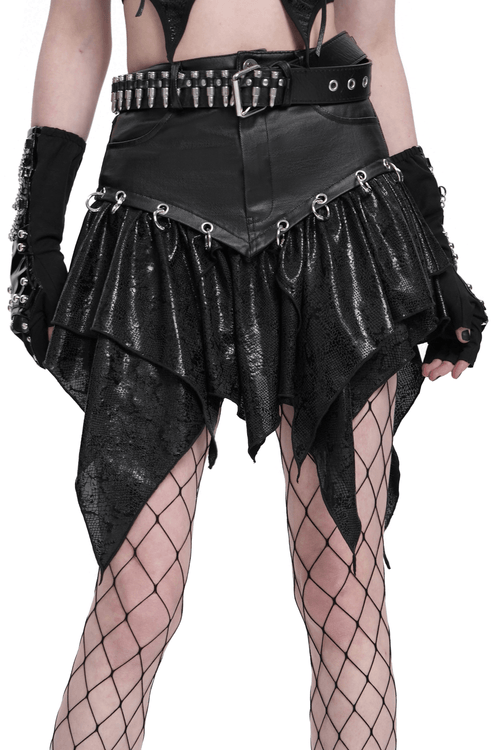 고급스러운 하이웨이스트 비대칭 밑단 미니 스커트 (고리 장식)