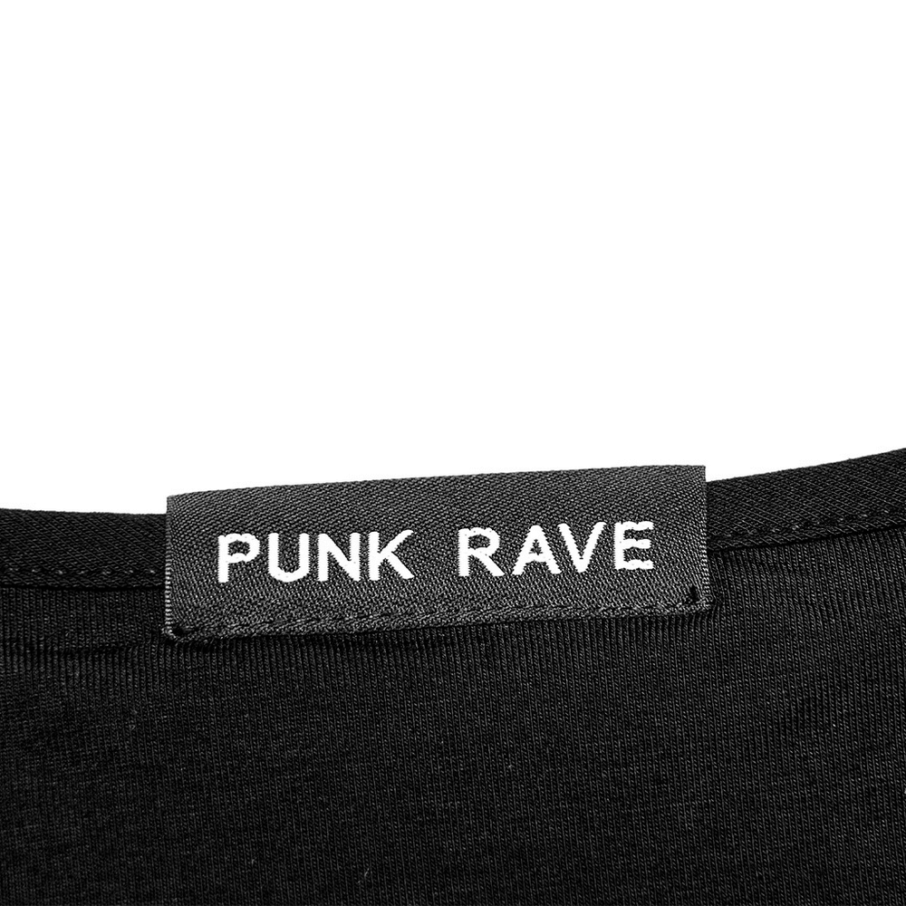 Punk Rave label on a stylish black knit camisole highlighting edgy fashion.