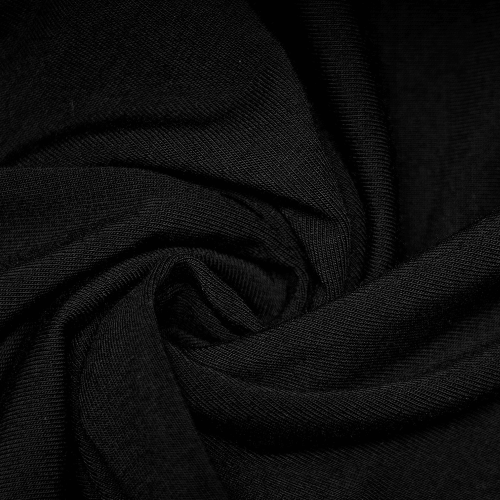 Close-up of soft black knitted fabric perfect for edgy tank tops and camisoles.