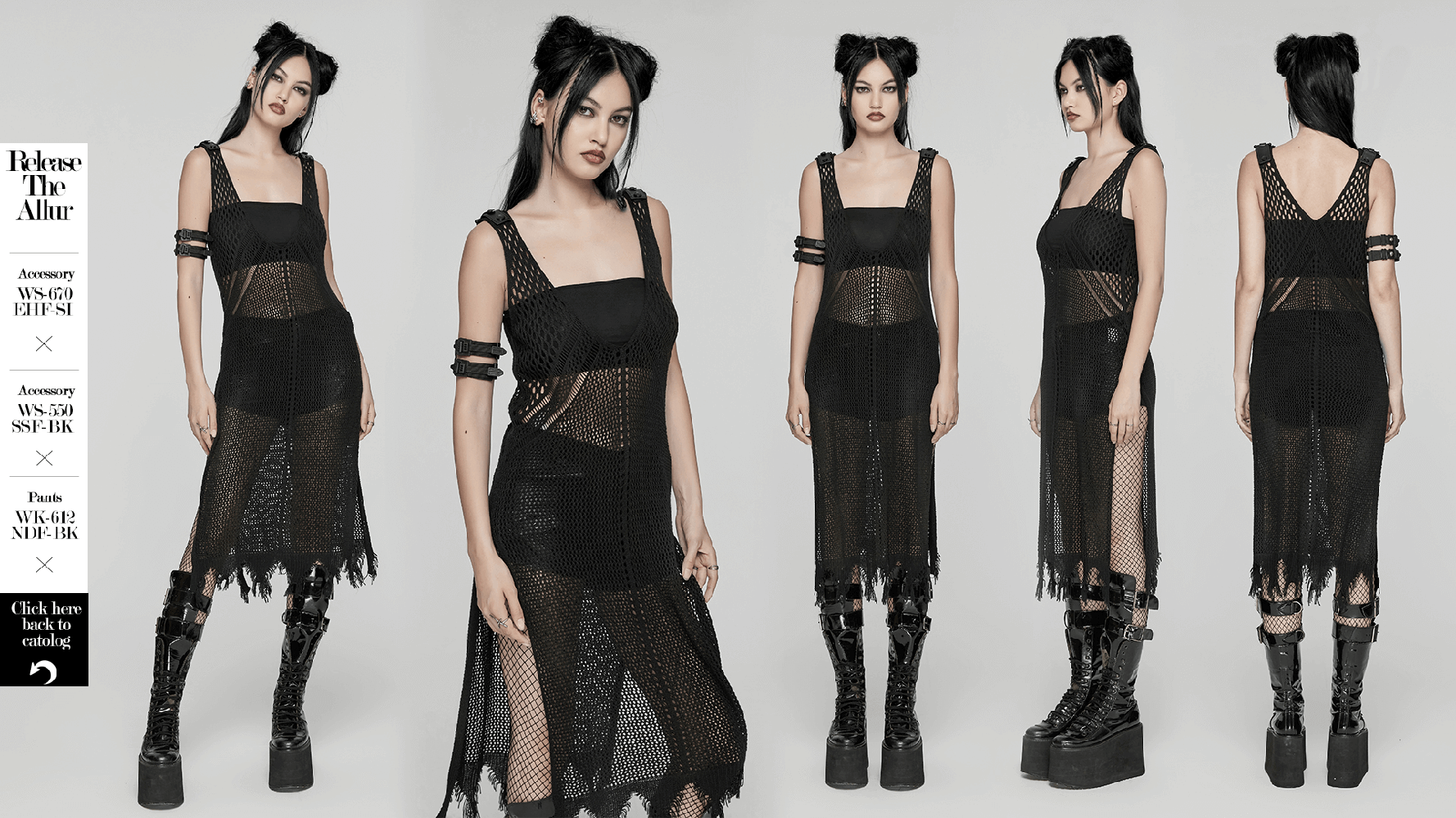 Edgy knit techwear v-neck slit dress for women, featuring varied textures and daring design details.