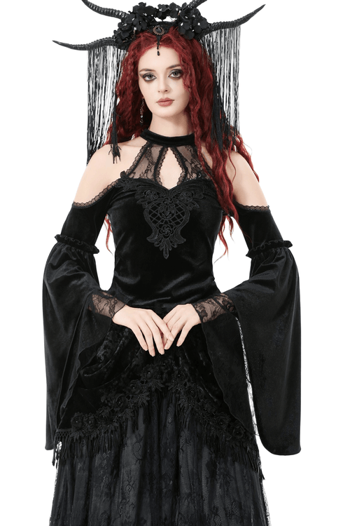 Edgy Lace Off-Shoulder Gothic Top with Dramatic Sleeves