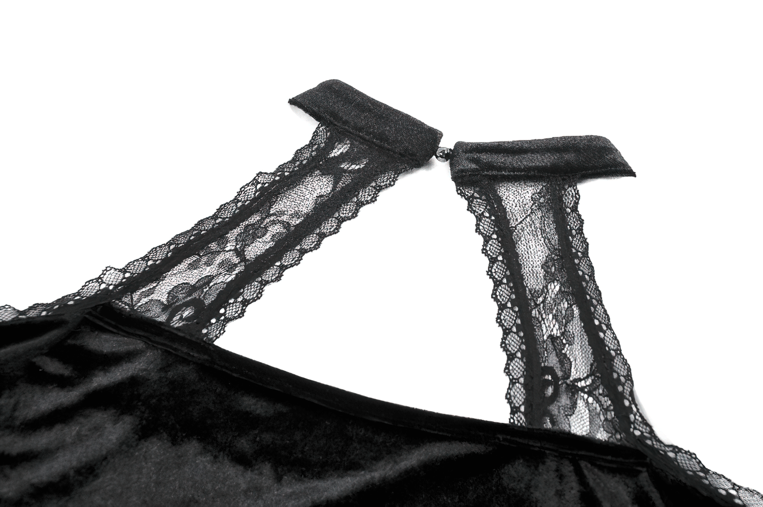 Edgy Lace Off-Shoulder Gothic Top with Dramatic Sleeves detailing showing delicate lace accents on the straps.