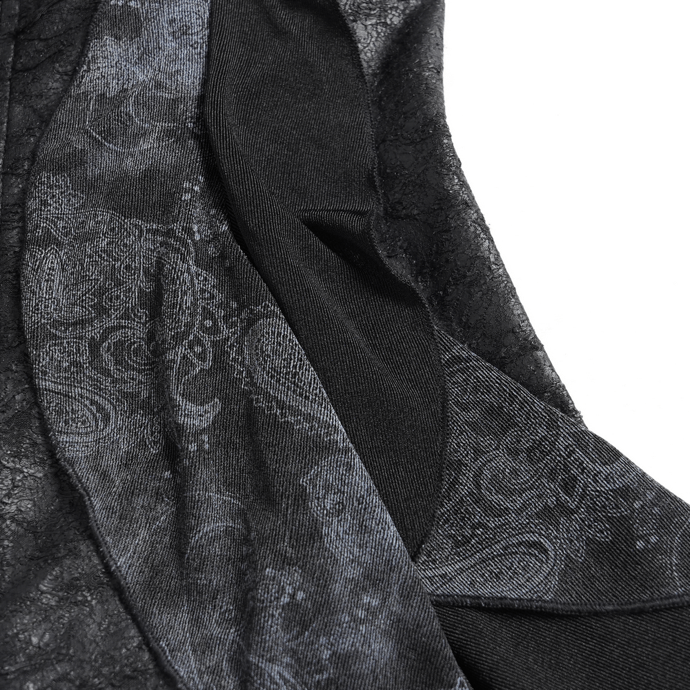 Close-up of the intricate paisley paneling on the Edgy Lace-Up Blouse with Rose Trim and Bell Sleeves.
