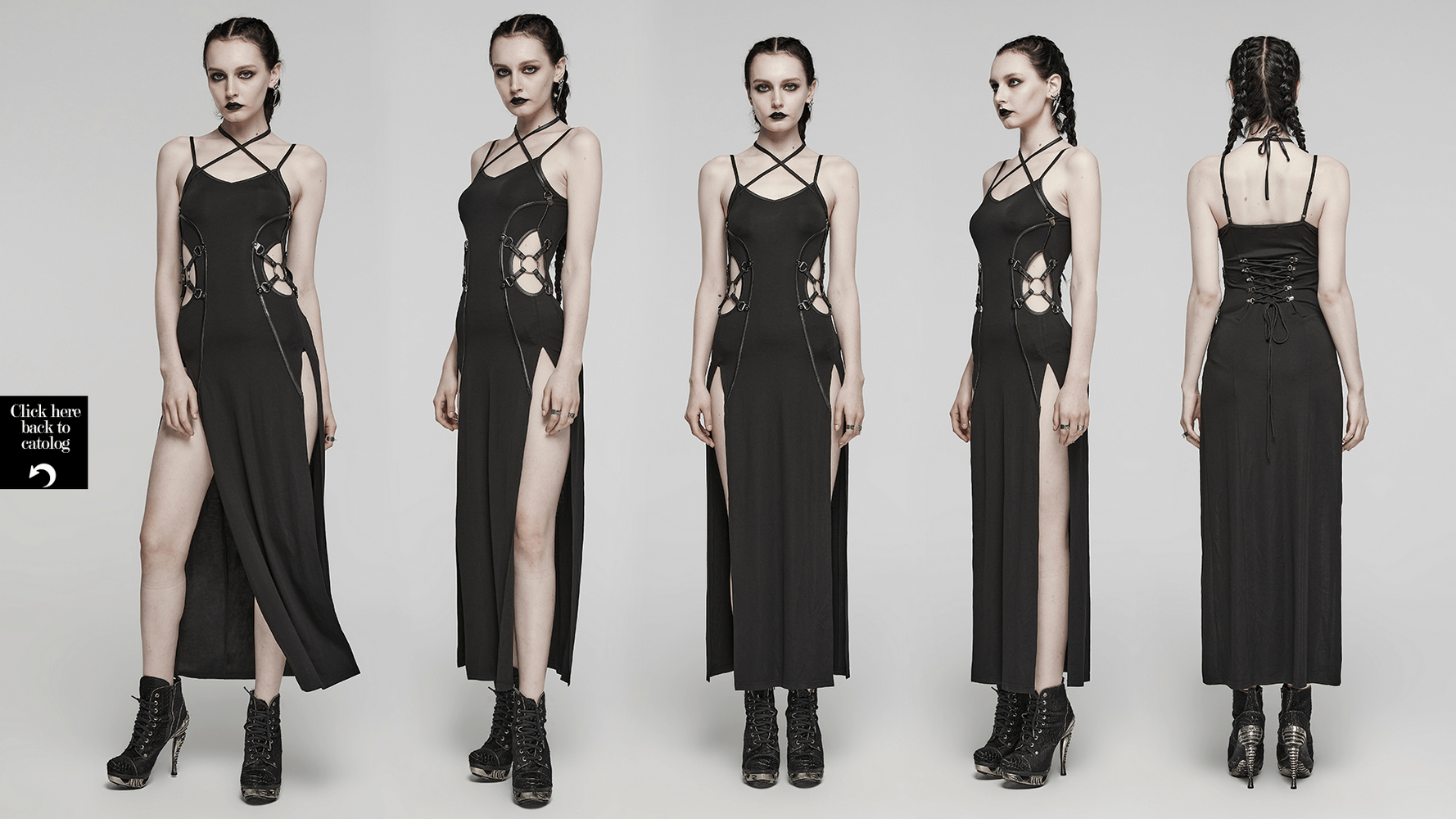 Edgy Long Two-Way Straps Dress with Slits and Lace Up