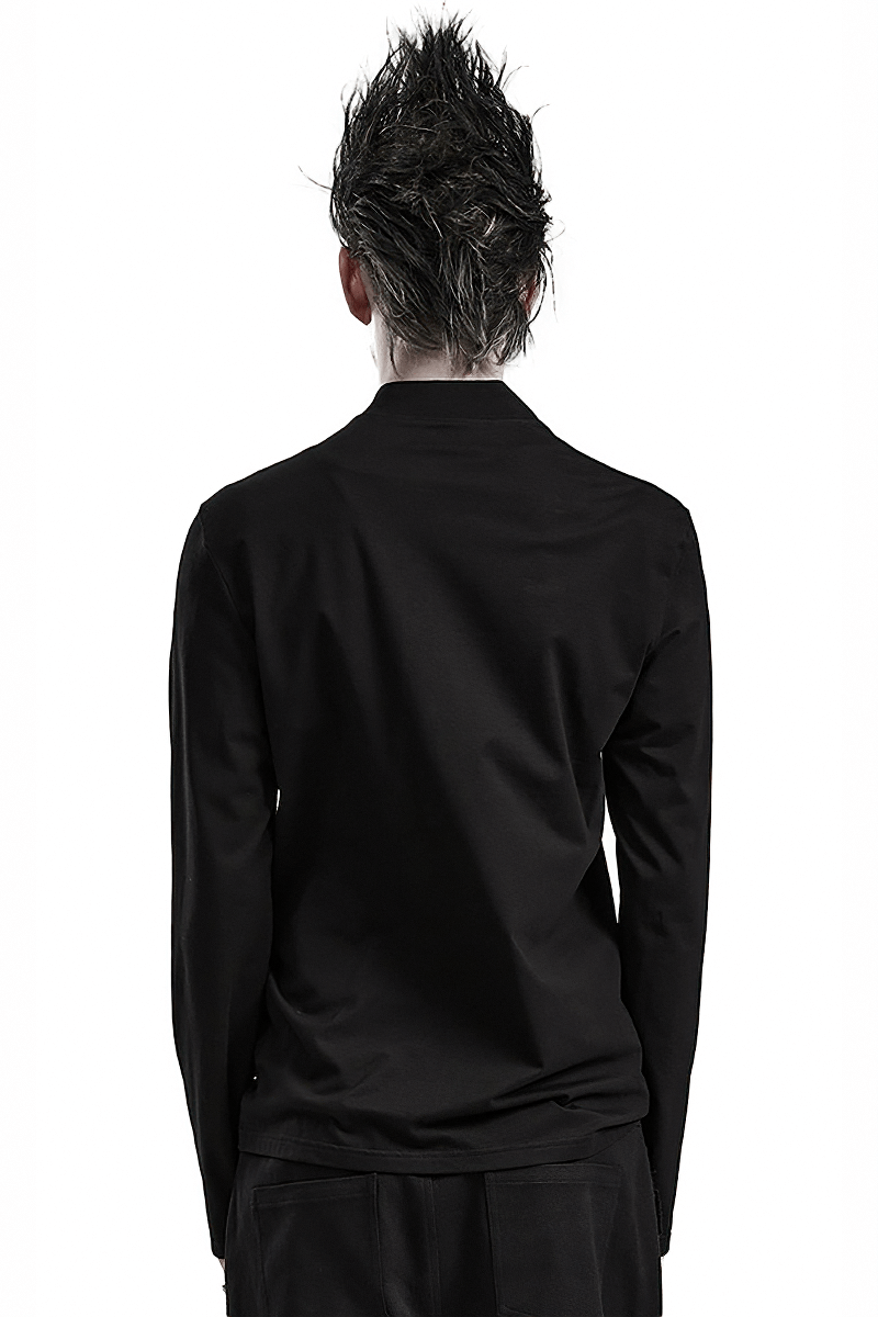 Edgy male model wearing black long sleeve sweatshirt with spiky hair, showcasing a rebellious style.