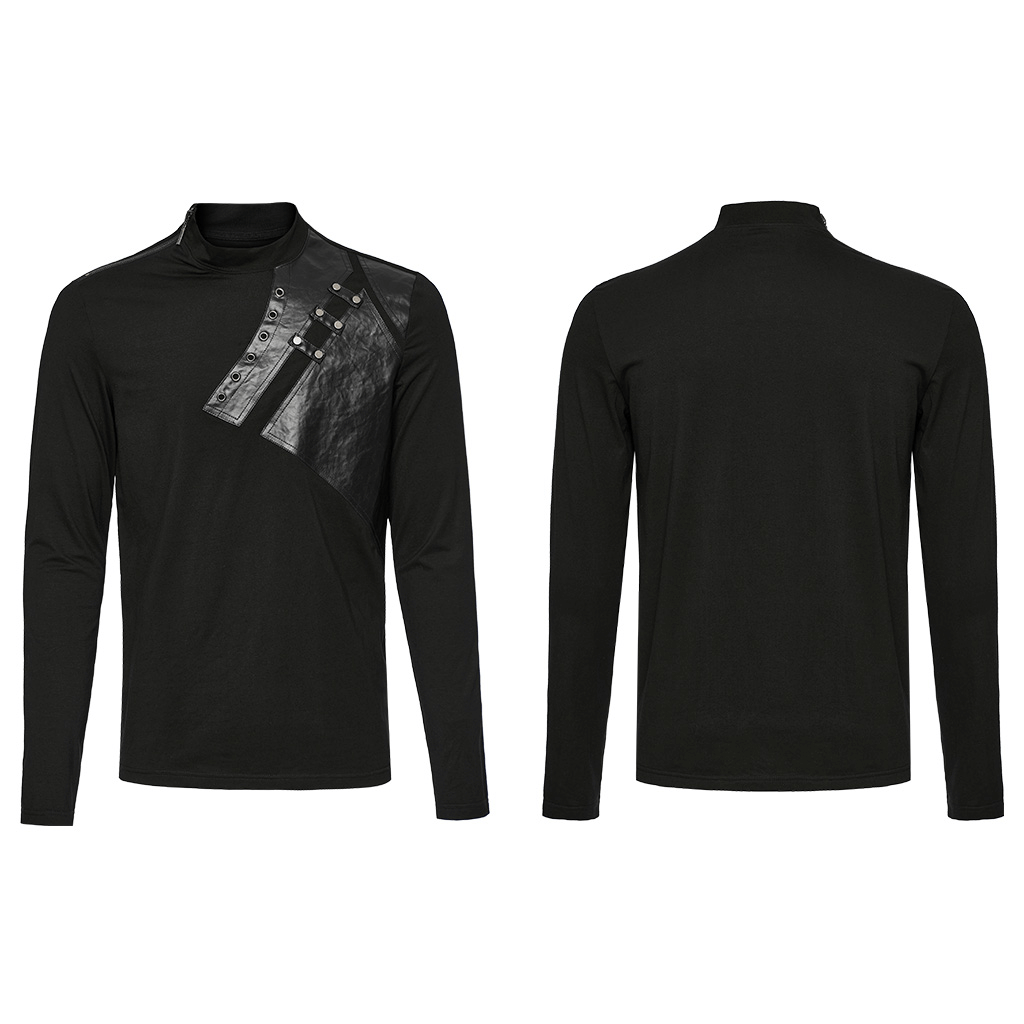 Black long sleeve sweatshirt with edgy metal accents and rivet details for a punk-inspired look.