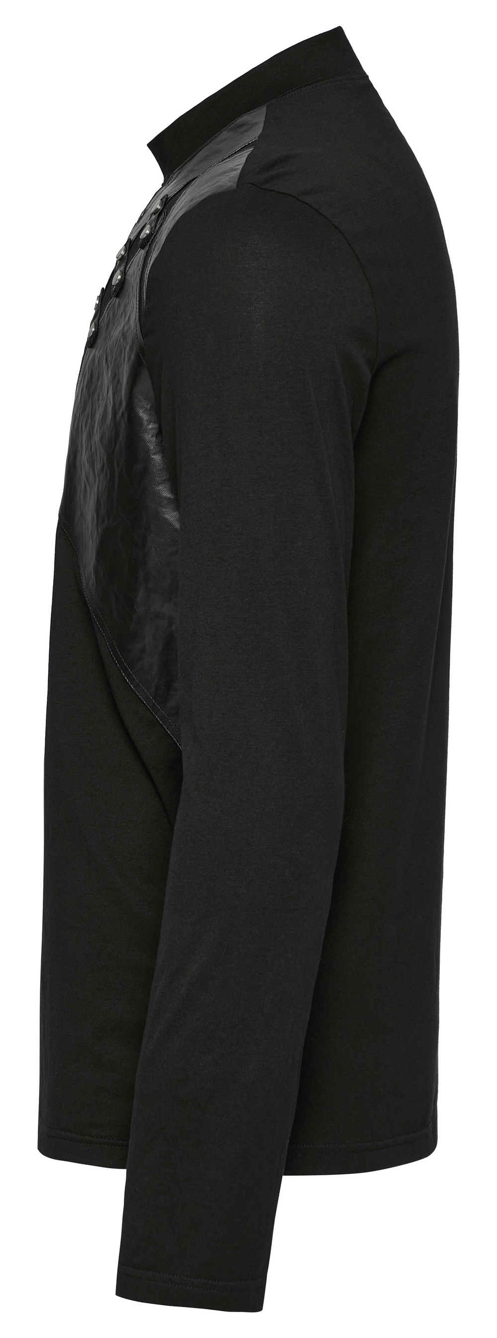 Edgy black long sleeve sweatshirt with metal accents and stylish rivet details, perfect for punk fashion lovers.