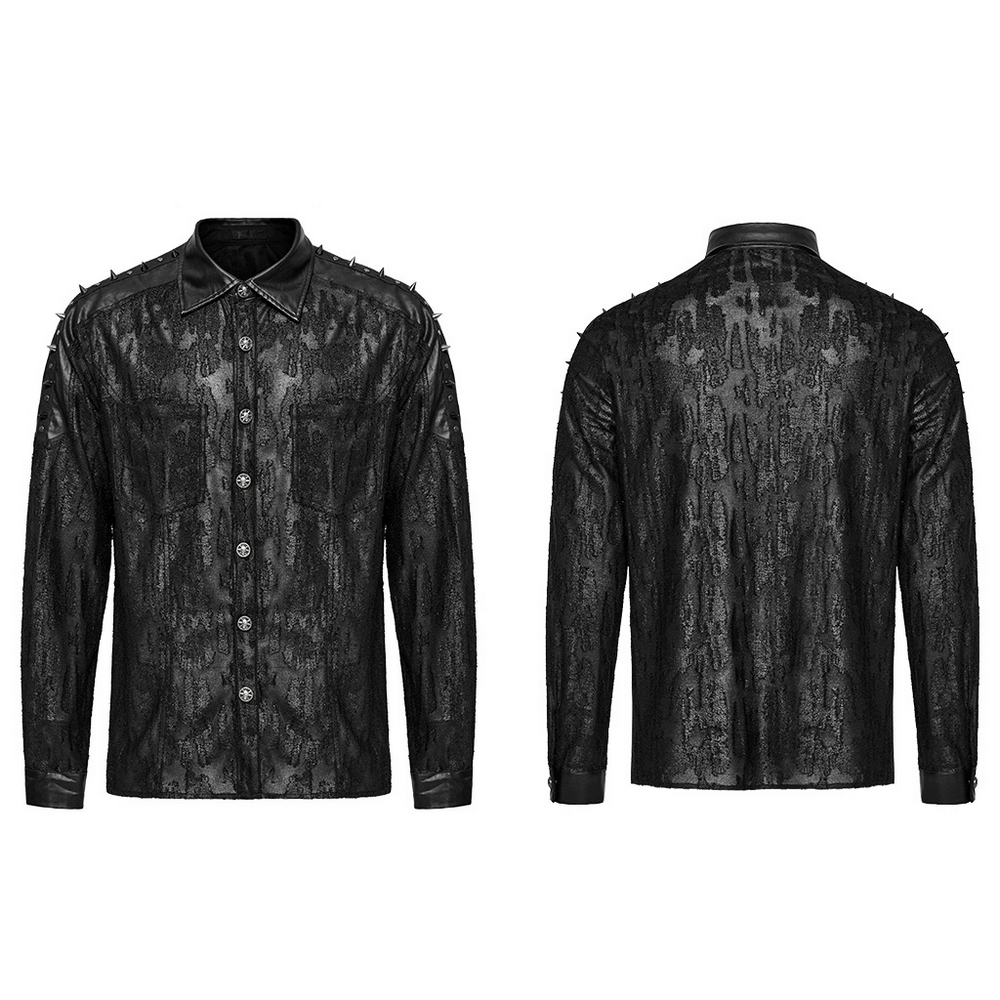 Edgy Men's Textured Black Shirt with Sleeves Studs