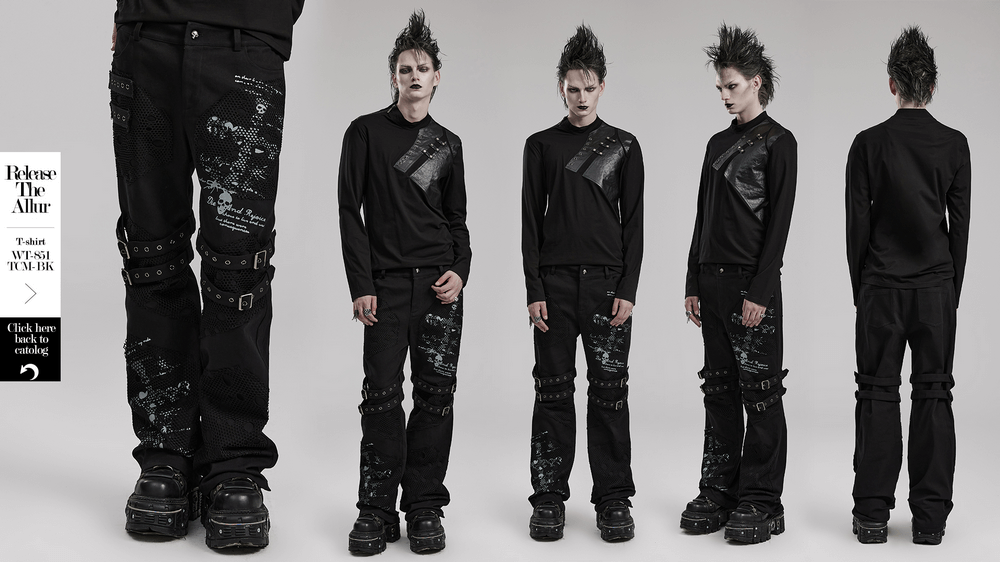 Edgy Mesh-Paneled Gothic Cargo Pants with Skull Print - HARD'N'HEAVY