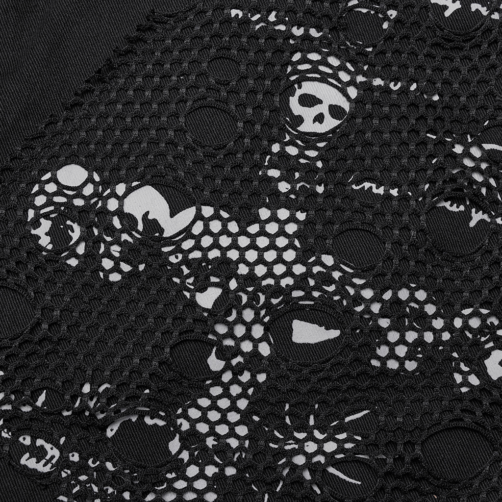 Edgy Mesh-Paneled Gothic Cargo Pants with Skull Print - HARD'N'HEAVY