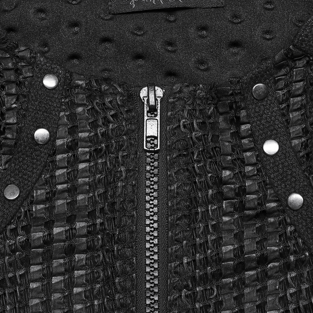 Close-up of edgy mesh paneling and zipper detail on the Urban Punk Tee showcasing tactical style.