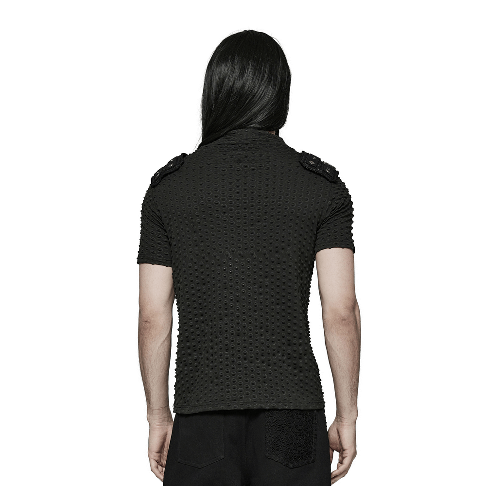 Edgy Mesh-Paneled Punk Tee with Tactical Shoulder Straps - HARD'N'HEAVY