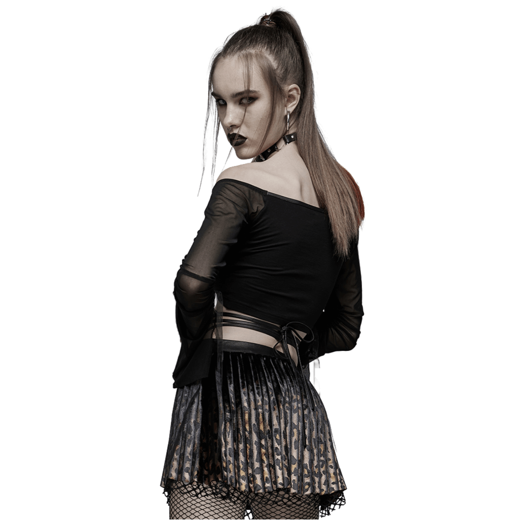Edgy Mesh Sleeves Crop Top with Detachable Ring Detail - HARD'N'HEAVY