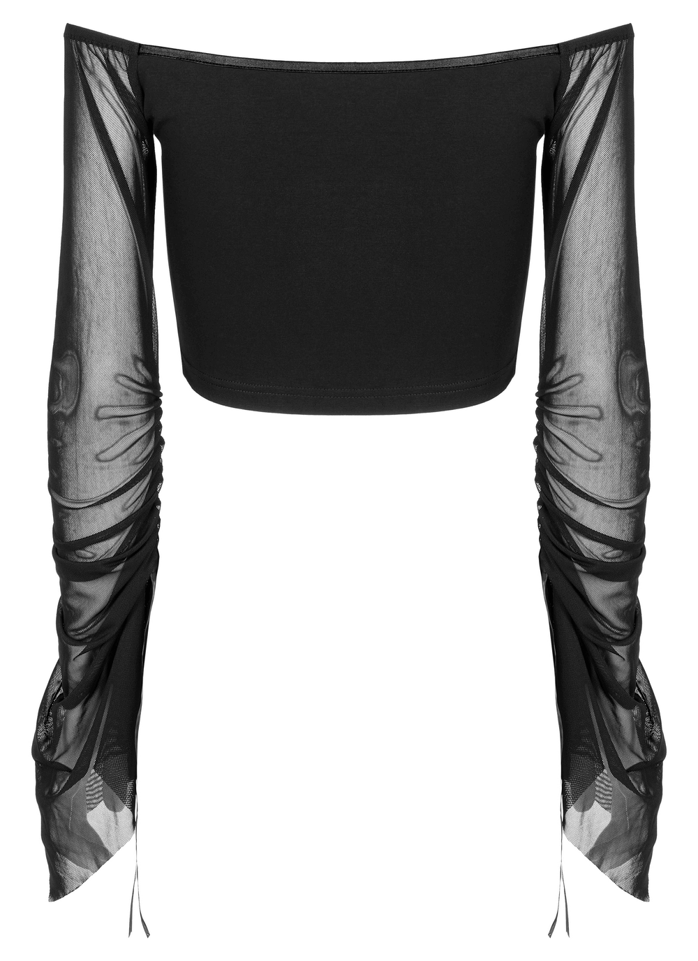 Edgy Mesh Sleeves Crop Top with Detachable Ring Detail - HARD'N'HEAVY