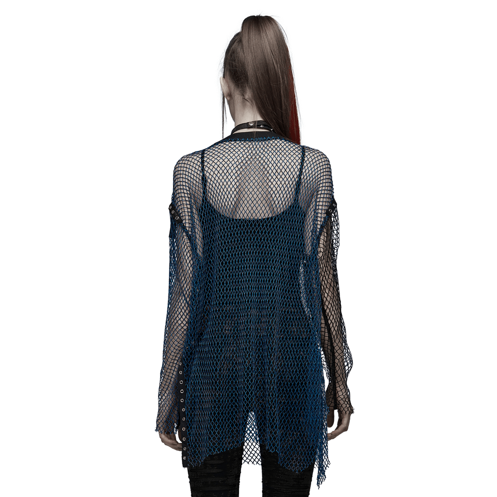 Edgy Netted Punk Asymmetrical Loose Long Top for Women - HARD'N'HEAVY