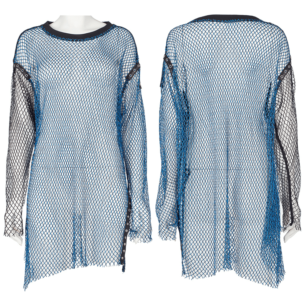 Edgy Netted Punk Asymmetrical Loose Long Top for Women - HARD'N'HEAVY