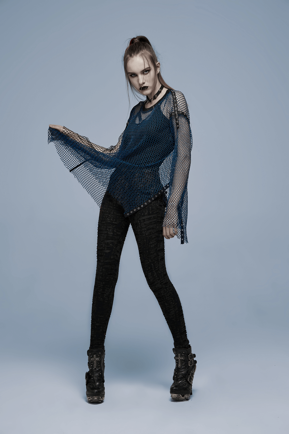 Edgy Netted Punk Asymmetrical Loose Long Top for Women - HARD'N'HEAVY
