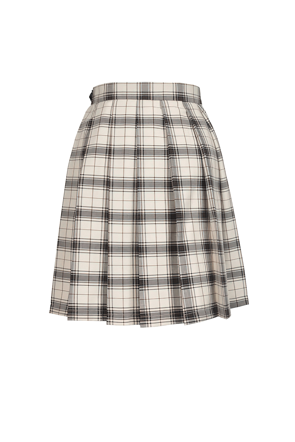 Edgy plaid asymmetrical skirt with bold buckles and trendy checkered design, perfect for making a fashion statement.
