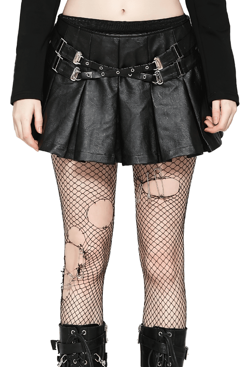 "Edgy" Plissierter Minirock aus Kunstleder mit Gürtel-Details