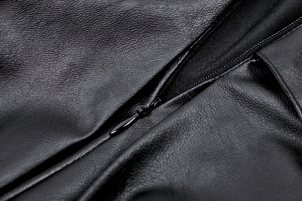 close-up of black faux leather texture featuring a zip detail for edgy fashion designs