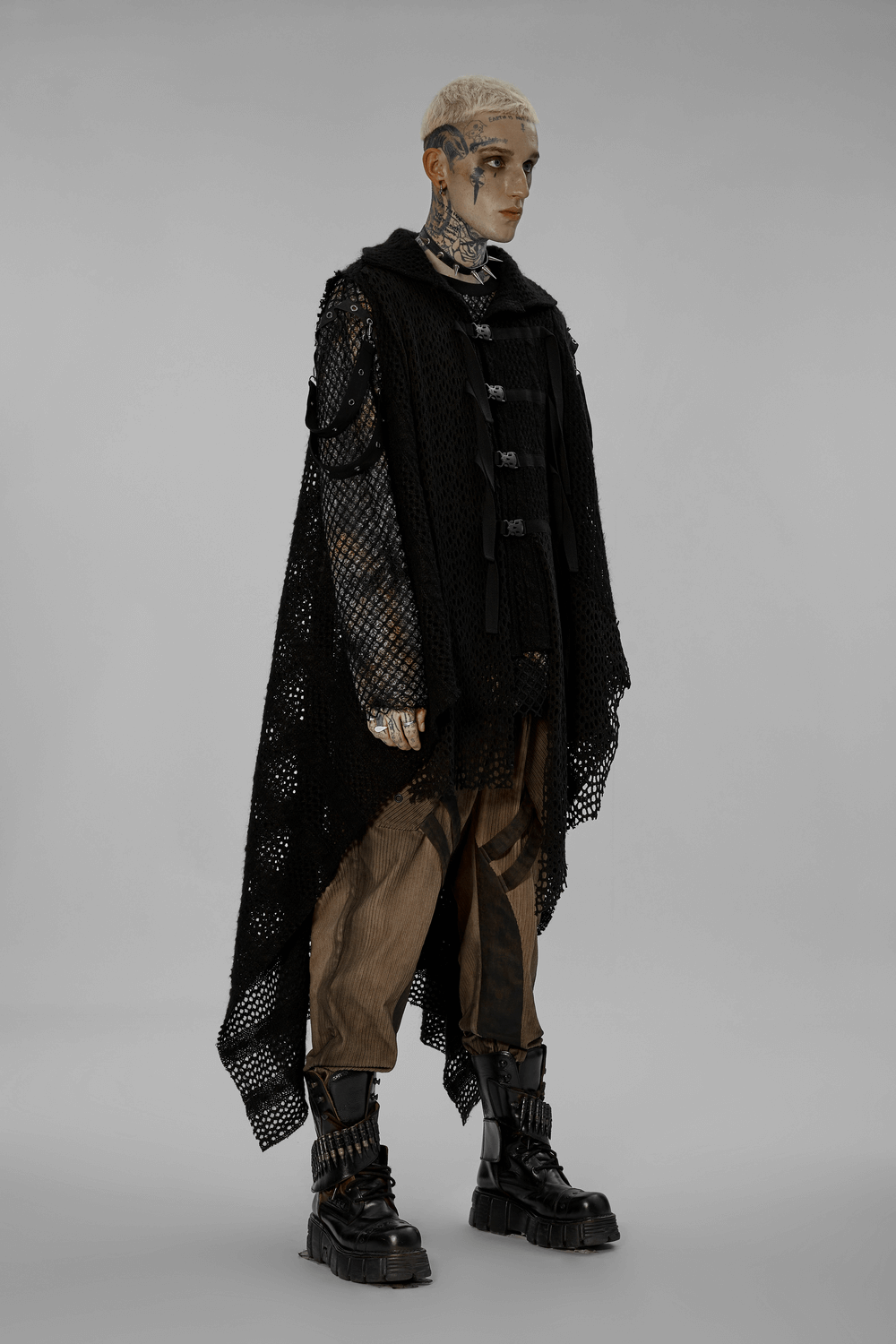 Edgy Post-Apocalyptic Knitted Gauze Spliced Waistcoat - HARD'N'HEAVY