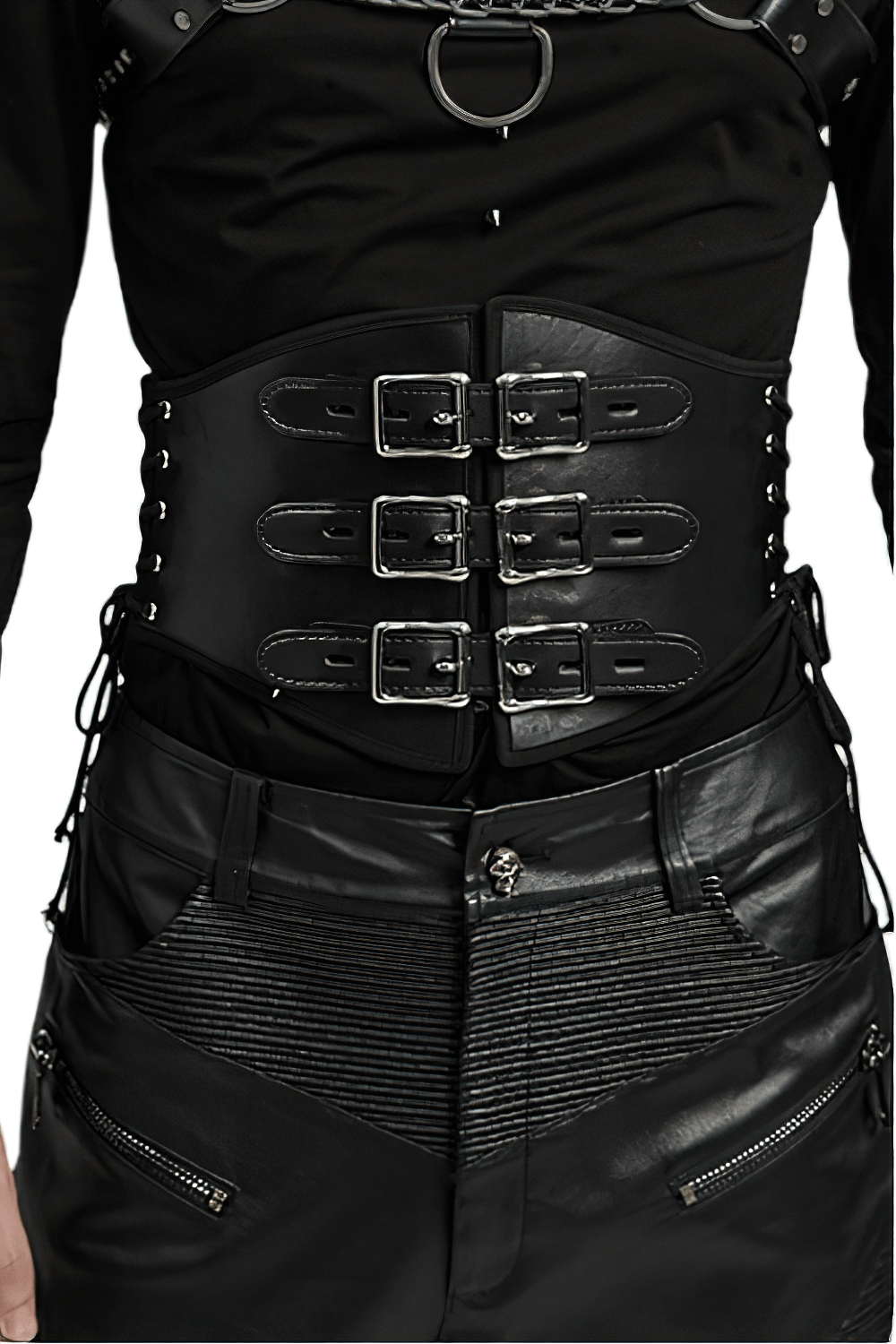 Edgy PU Leather Punk Belt with Buckles and Laces