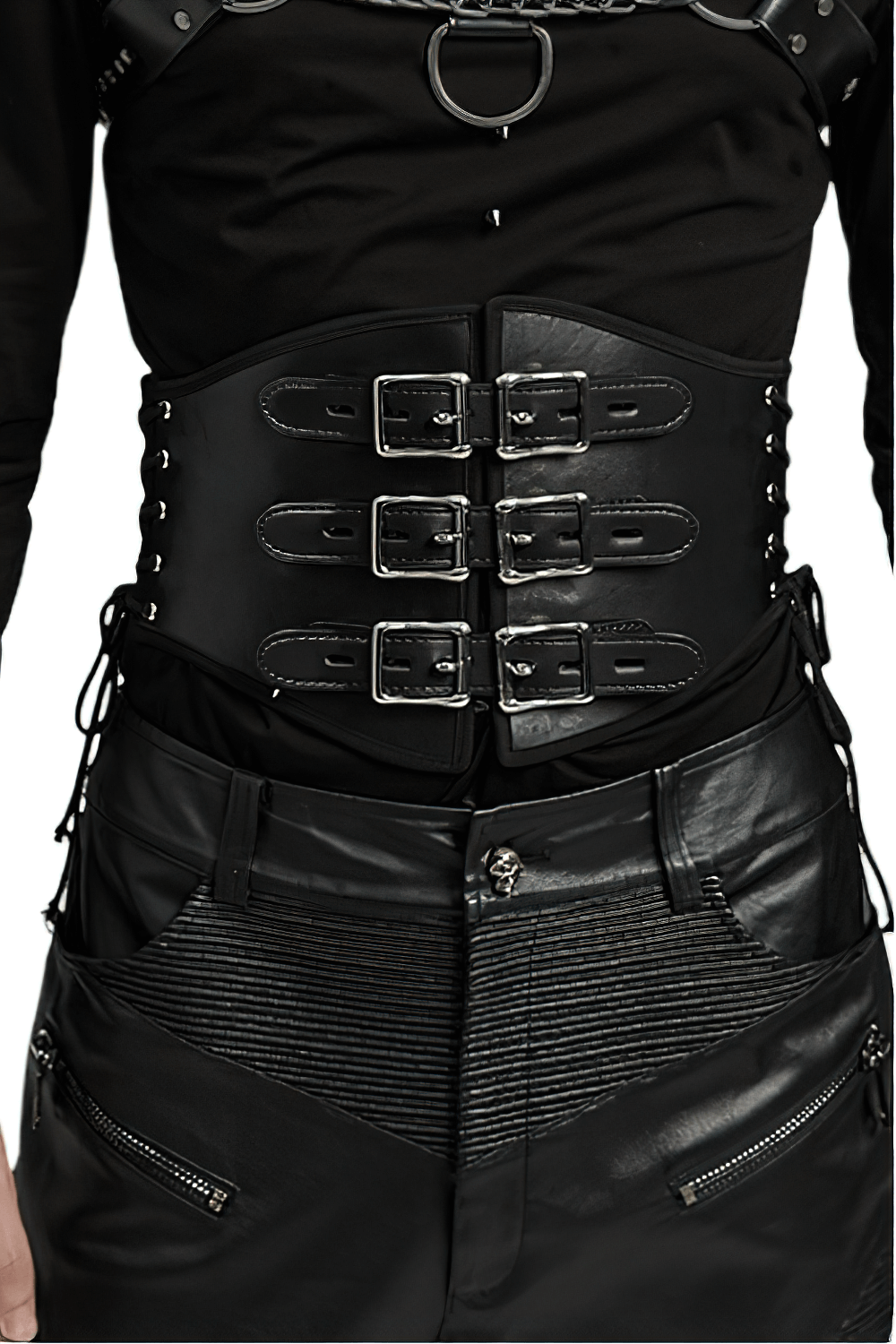 Edgy PU leather punk corset belt with buckles, laces, and stylish drawstring design for a bold look.