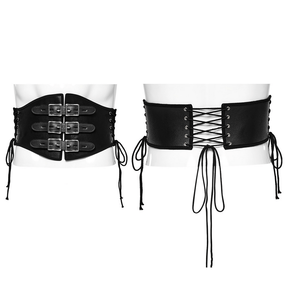 Edgy PU leather punk belt featuring buckles and drawstring design for stylish adjustments.