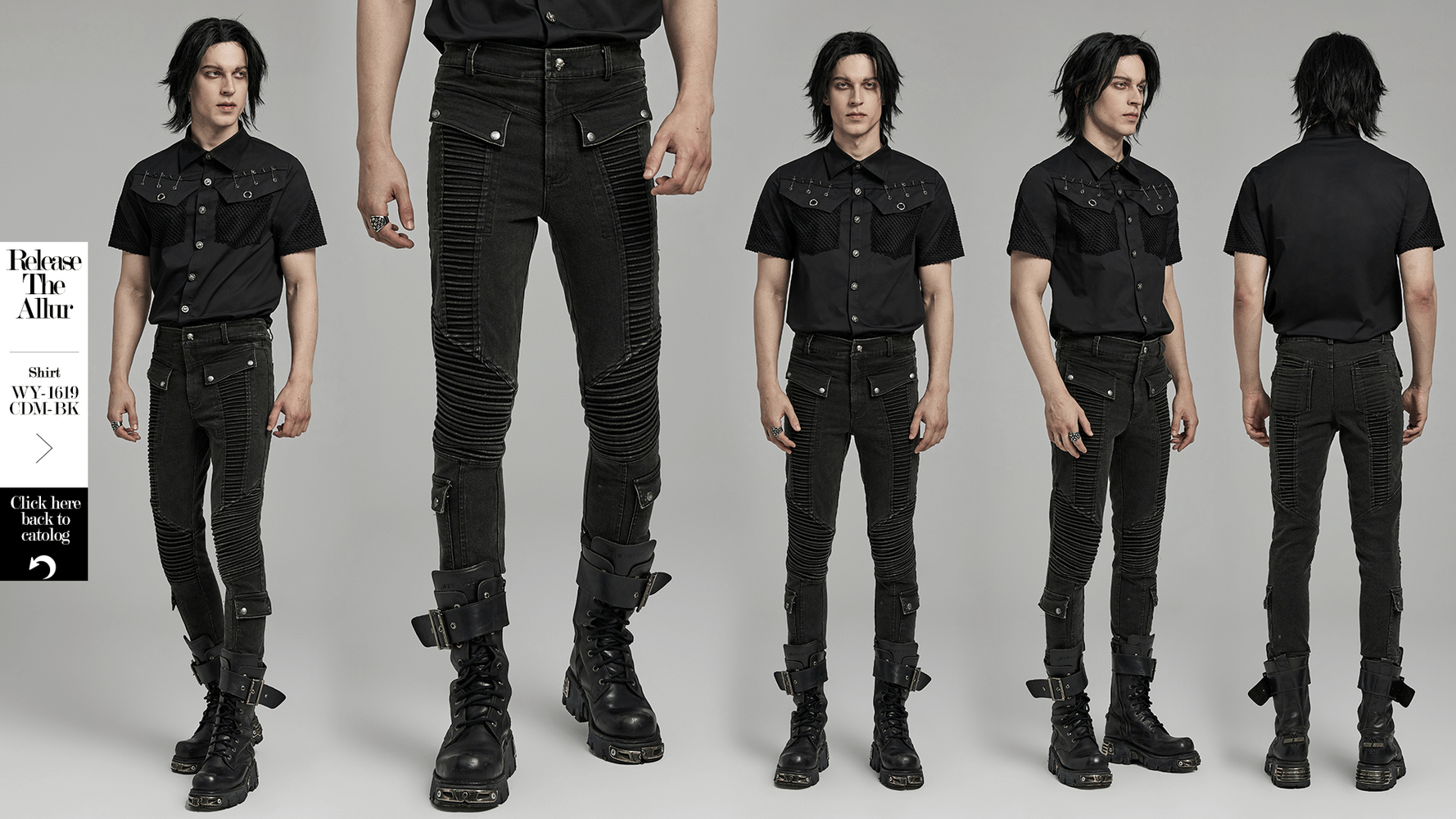 Edgy Punk Black Skinny Drawstring Jeans for Men