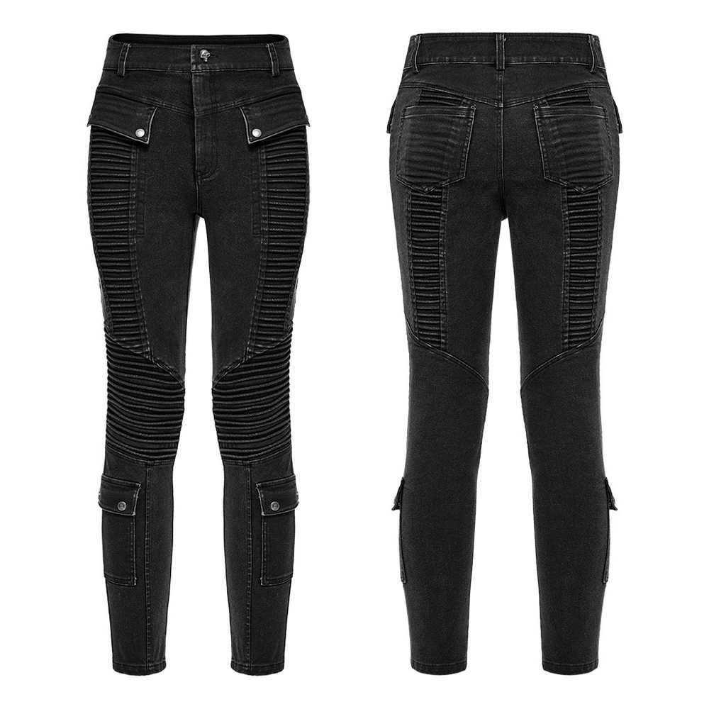 Edgy punk black skinny jeans for men featuring stylish customized details and a slim fit silhouette.