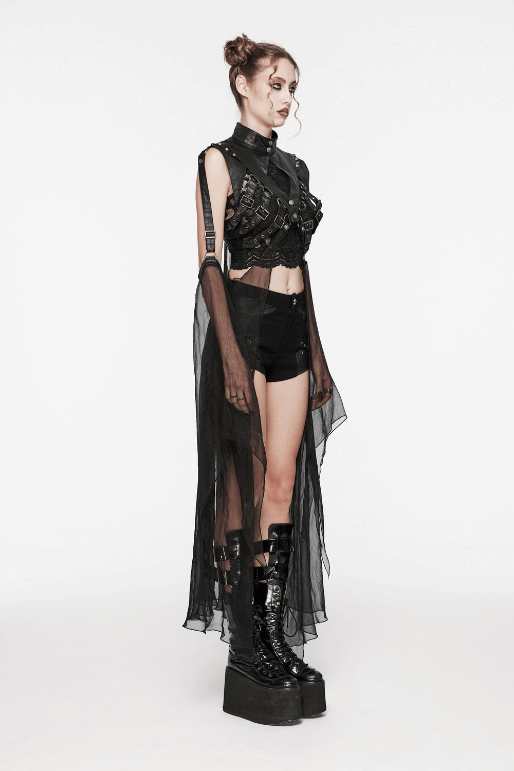 Edgy Punk Cape with Adjustable Buckles And Sleeves