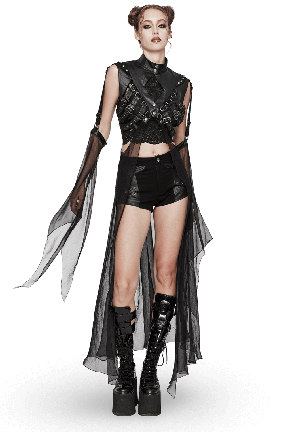 Edgy Punk Cape with Adjustable Buckles And Sleeves