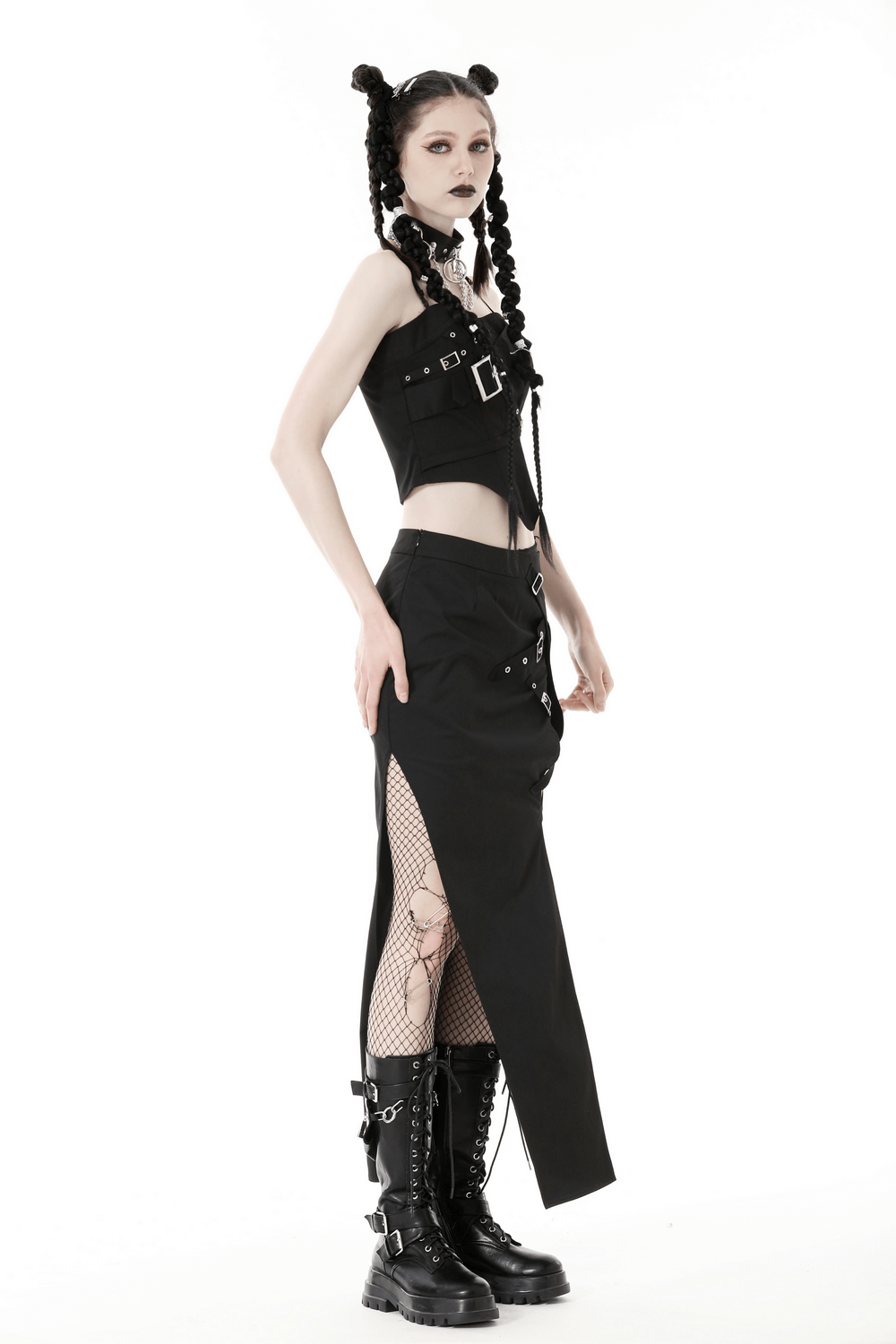 Edgy Punk Corset Top with Adjustable Straps and Buckles