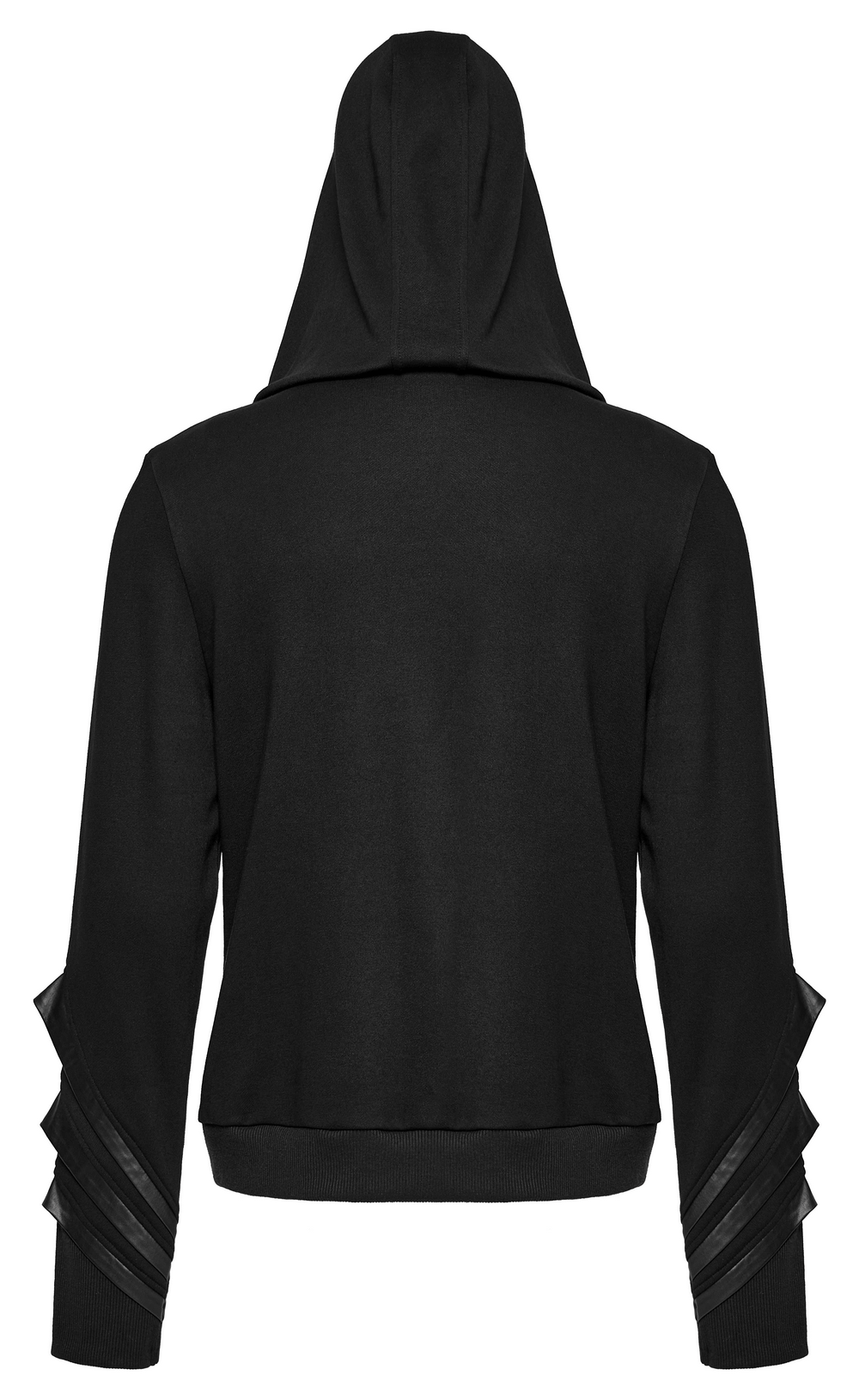 Edgy Punk Hoodie with PU Leather Details for Men